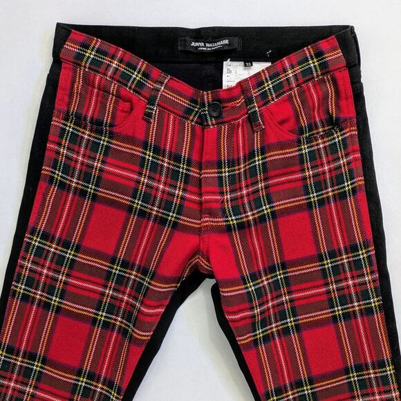 Junya Watanabe Tartan Pants XS Red Black Panel Wool Denim Cropped FW17 - Picture 4 of 11